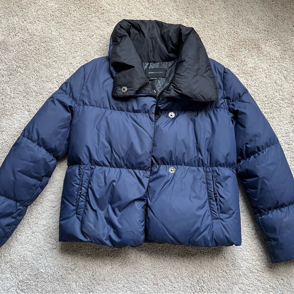 BCBGMaxAzria Navy Blue Puffer Coat (L)
